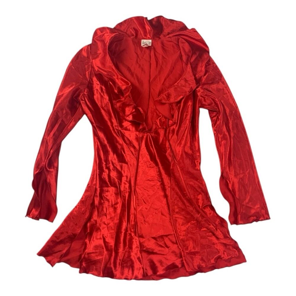 Fredericks of Hollywood size medium red satin mini dress slip ruffle long bell s